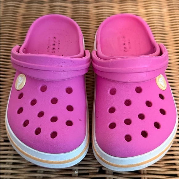 Crocs Child's Sz 9 Pink With Peach/Orange Accents. GUC Cute as a Button! - Picture 2 of 8